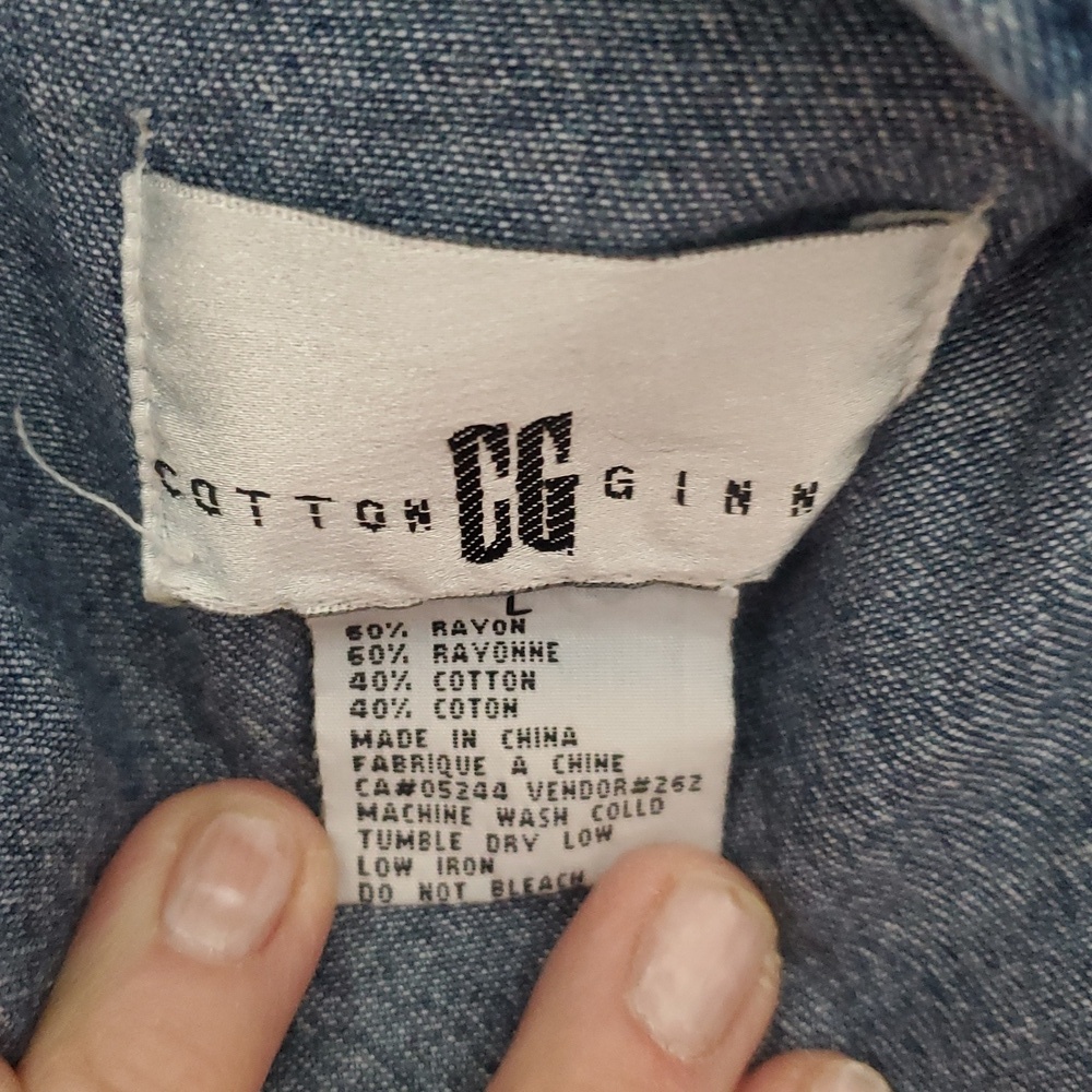 Cotton Ginny Classic Blue Denim Zippered Shirt Jacket Size Large - Picture 6 of 6